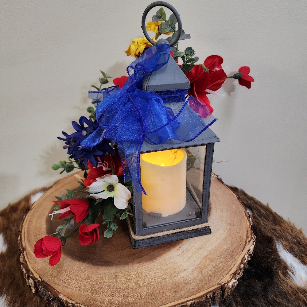 Rustic Floral Flickering Lantern